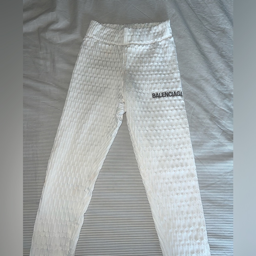 BALENCIAGA. White designer leggings.